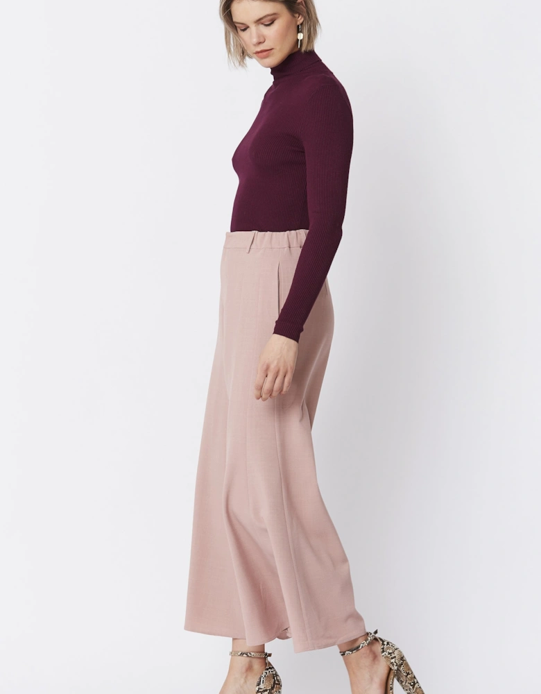 Pink Wide Leg Crepe Cropped Trouser