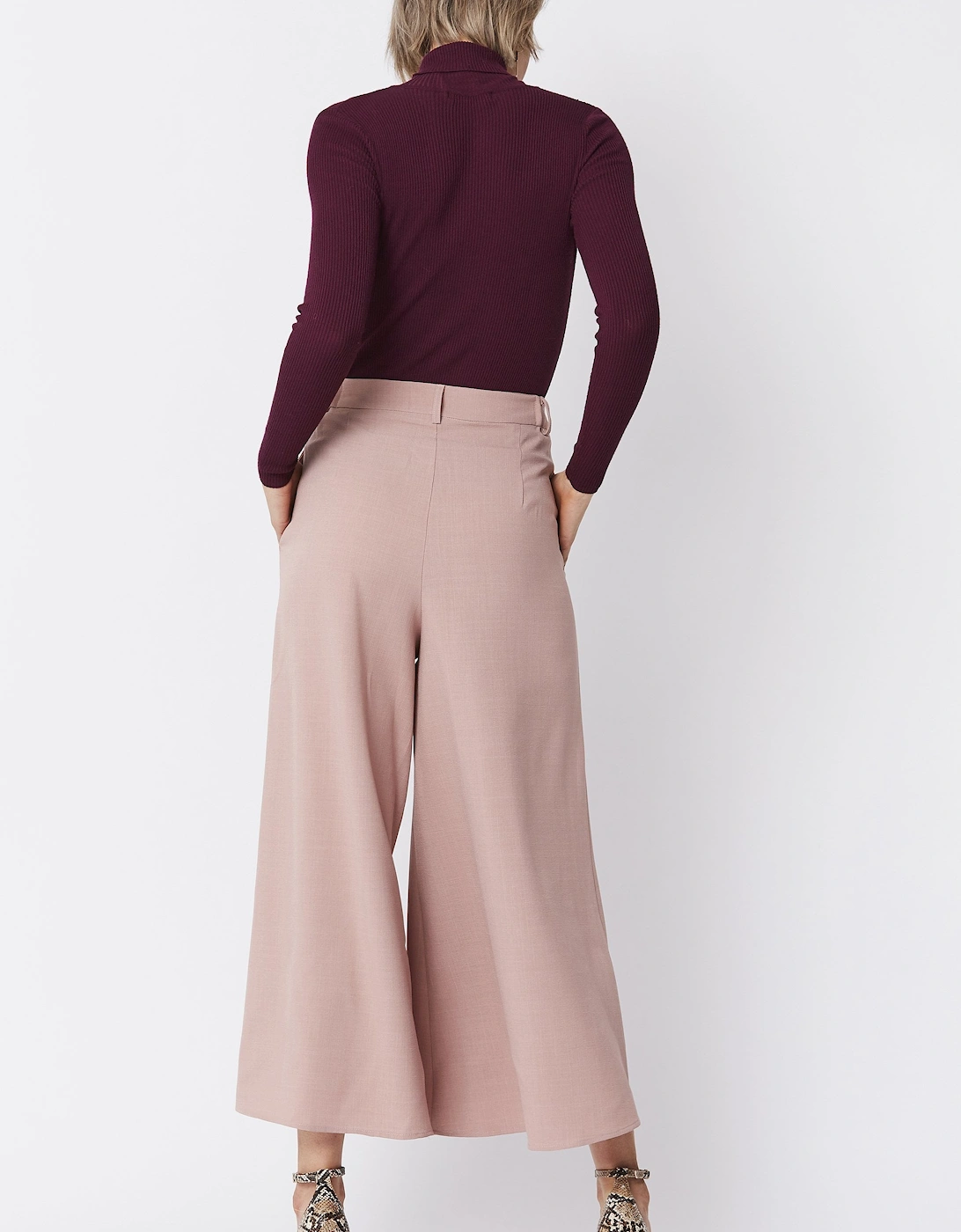 Pink Wide Leg Crepe Cropped Trouser