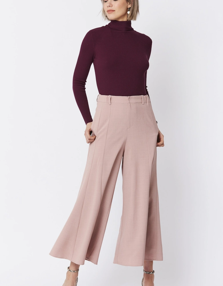 Pink Wide Leg Crepe Cropped Trouser