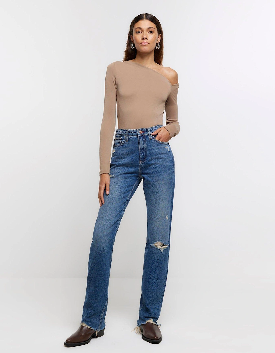 Straight High Rise Jean - Medium Denim
