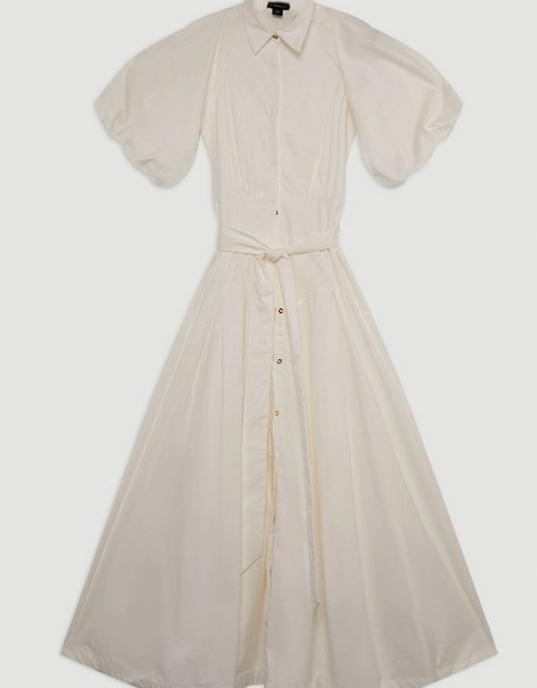 Cotton Poplin Puff Sleeve Woven Shirt Dress With Dropped Waist Detail