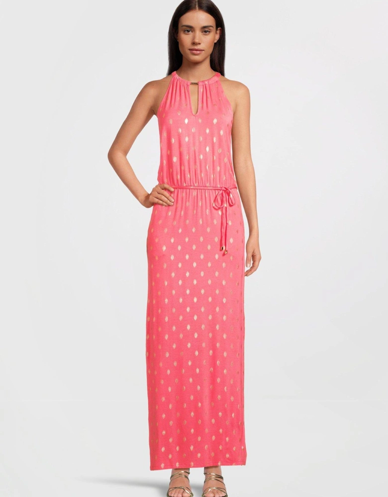 Halter Neck Trim Detail Maxi Dress - Pink