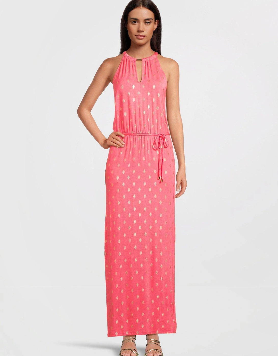 Halter Neck Trim Detail Maxi Dress - Pink, 6 of 5