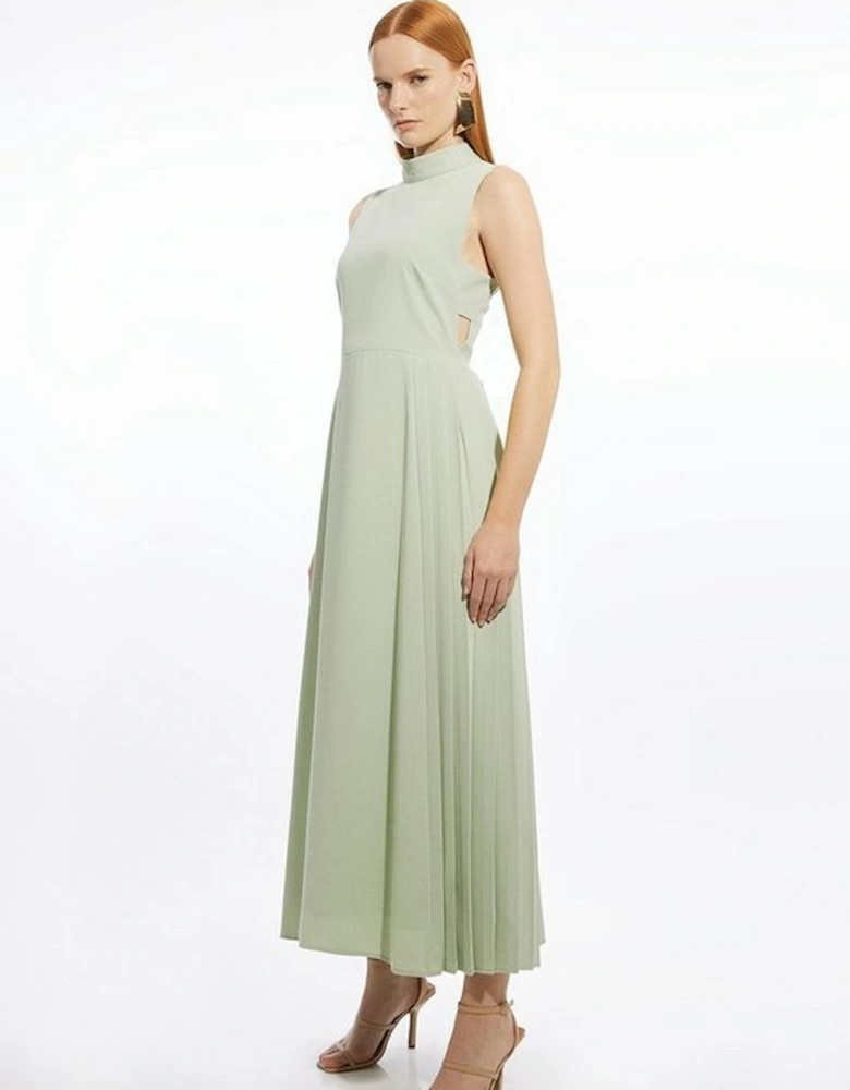 Soft Tailored Pleated Panel Maxi Dress