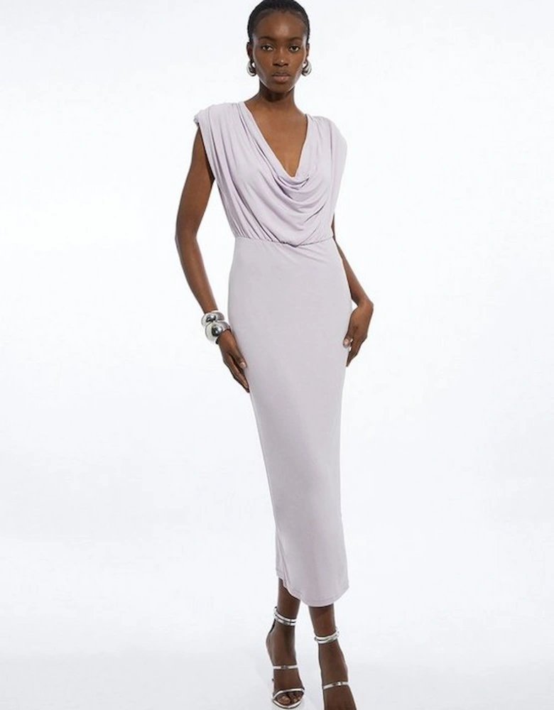 Cowl Neck Jersey Maxi Dress