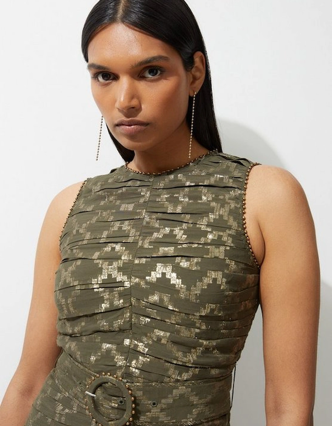 Viscose Metallic Thread Beaded Woven Maxi Dress