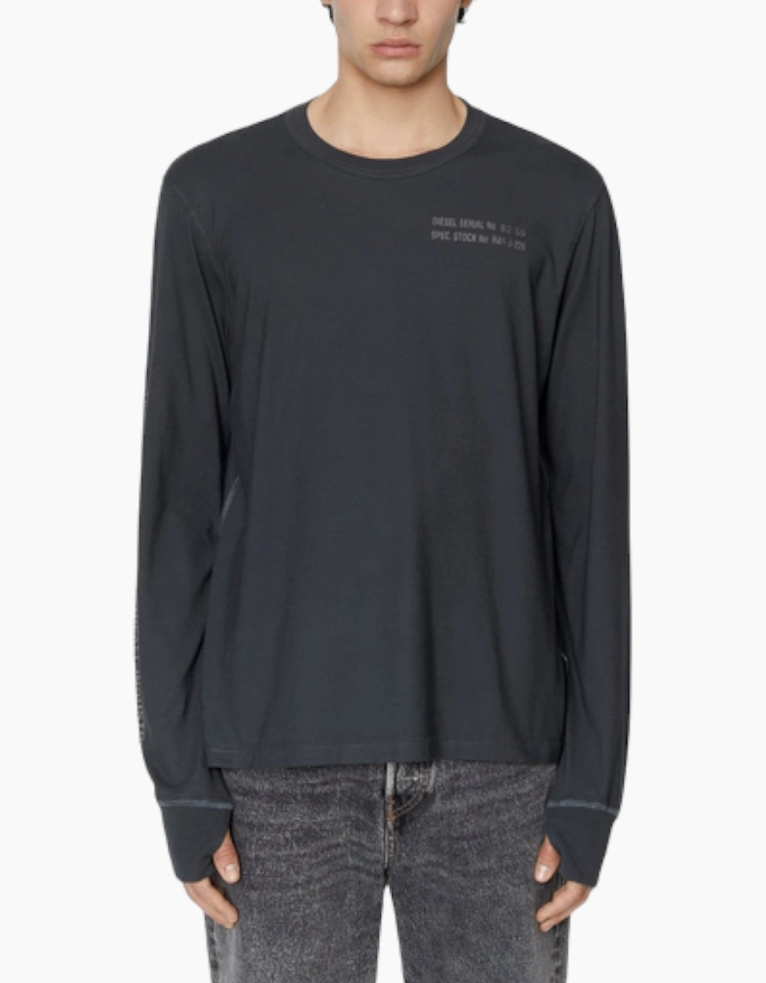 Diesel Men's Black T-Jubind-Ls-Slits T Shirts Cotton Crew Neck Long Sleeve Tee  38 M