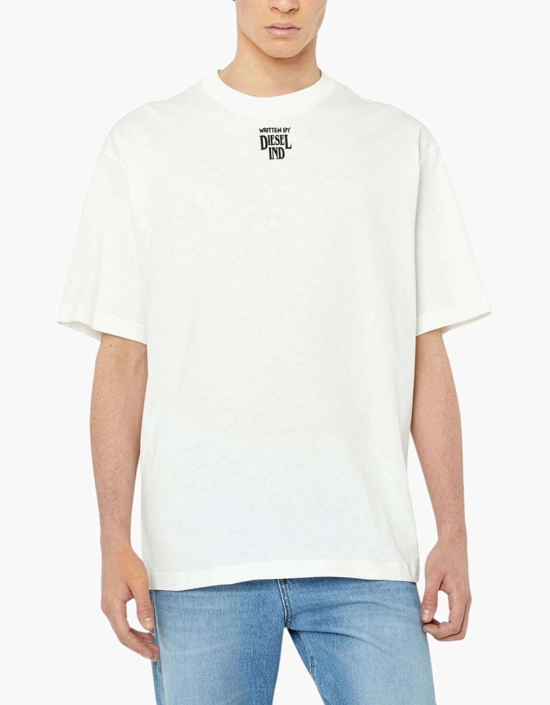 Diesel Men's White T-Wash T Shirts Short Sleeve Relaxed Fit Crew Neck Summer Tee - Size: 40