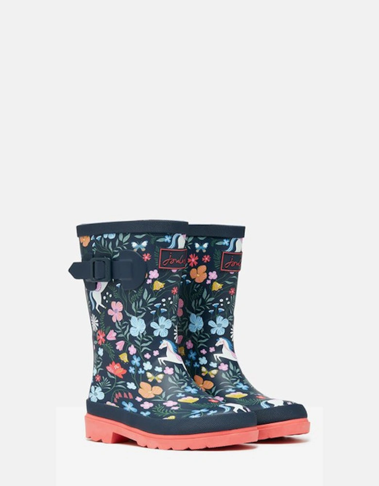 Junior Printed Welly Navy Horse