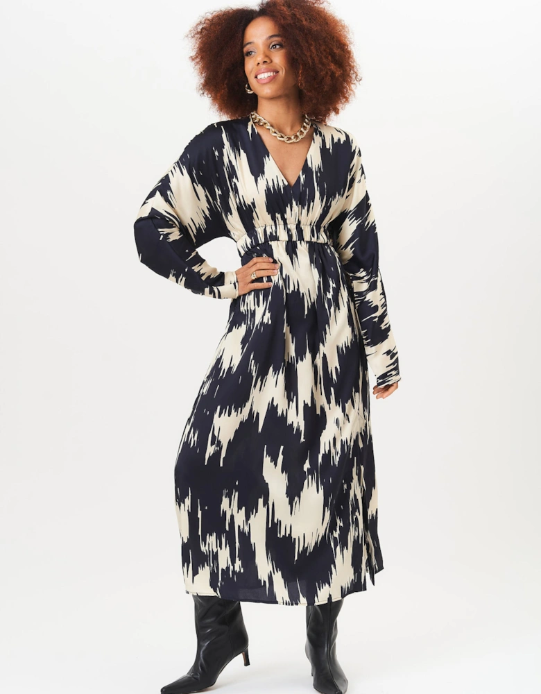 Mono Abstract Print Elasticated Waist Midi Dress