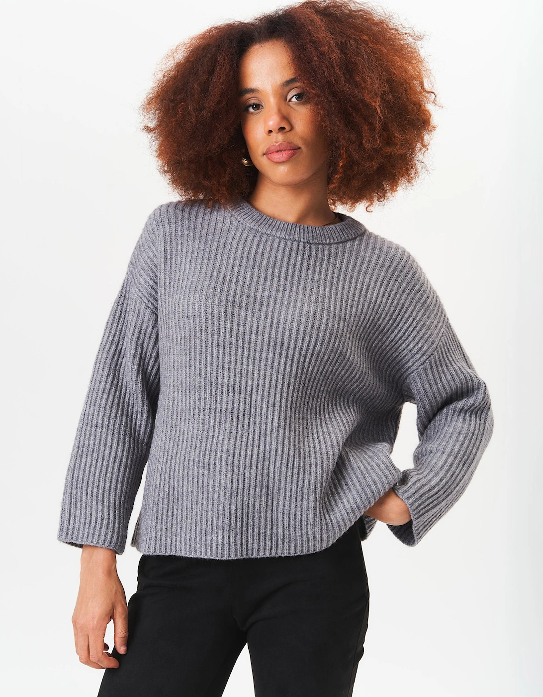 Gini London Women's Grey Chunky Knit Oversized Jumper - Size: L-XL uk 14-16/us 10-12/eu 42-44