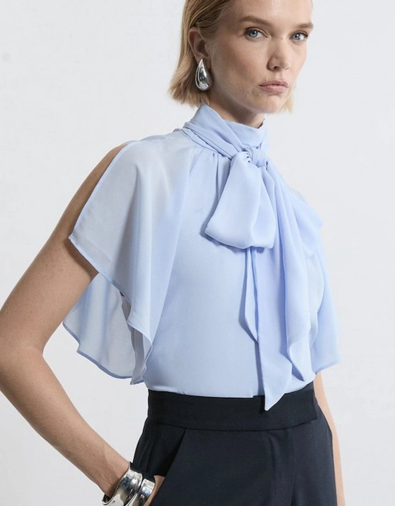 Pussy Bow Tie Woven Georgette Blouse