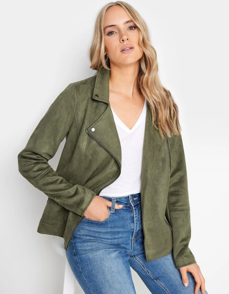 Tall Olive Suede Biker Jacket