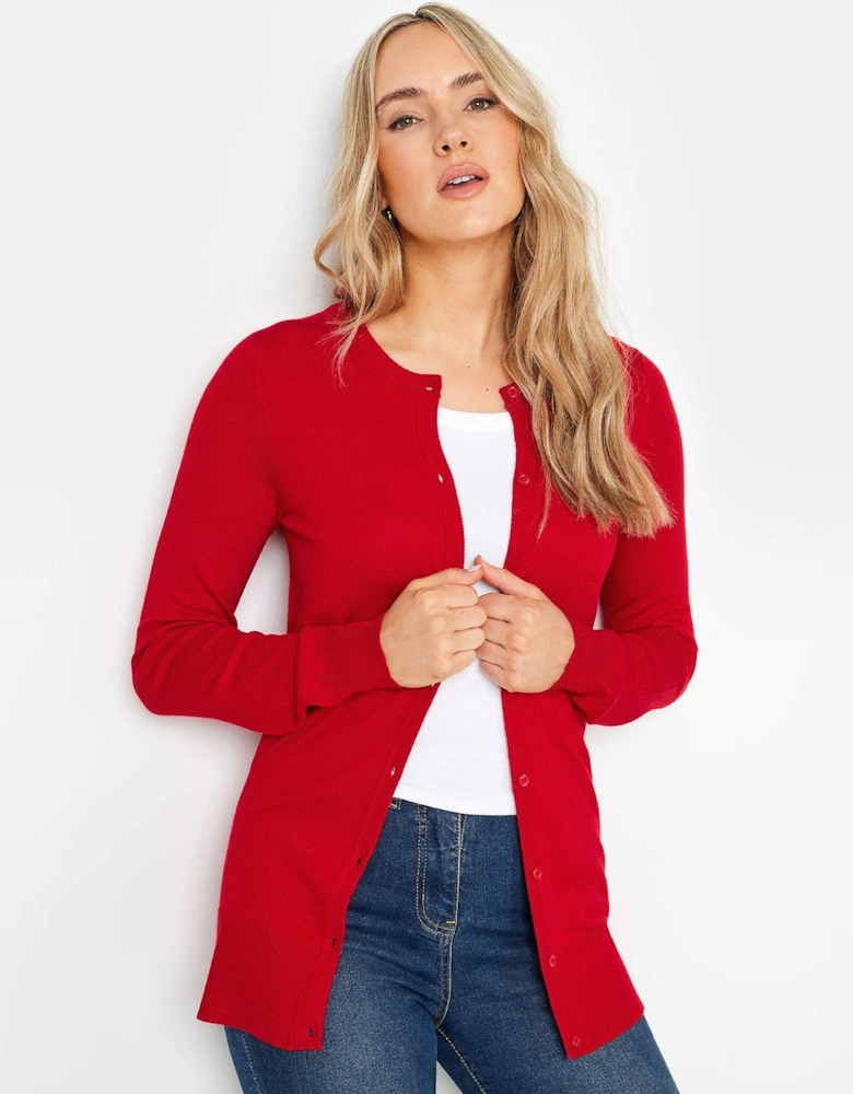 Crew Neck Cardigan - Red