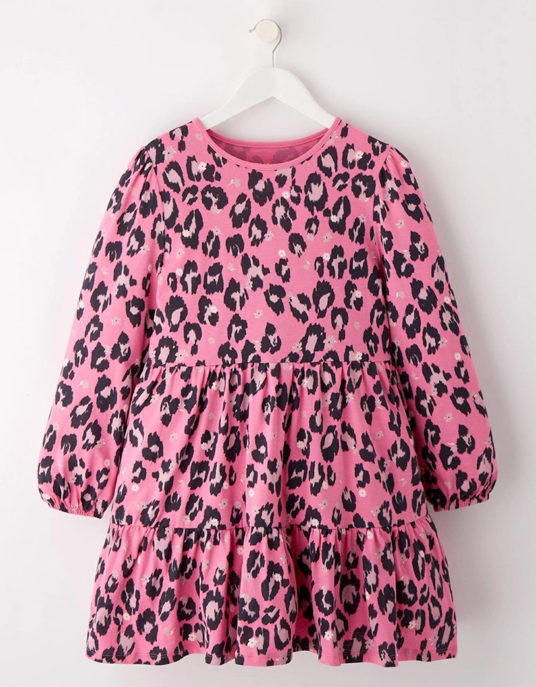 Girls Long Sleeve Tiered Animal Dress - Multi