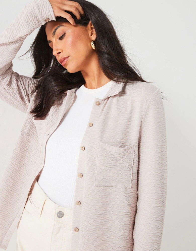 Jersey Button Through Shirt - Beige