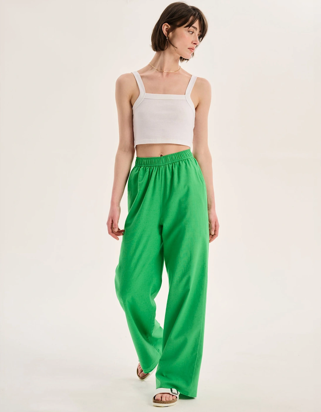 Ramela Elasticated Waist Linen Trouser in Green