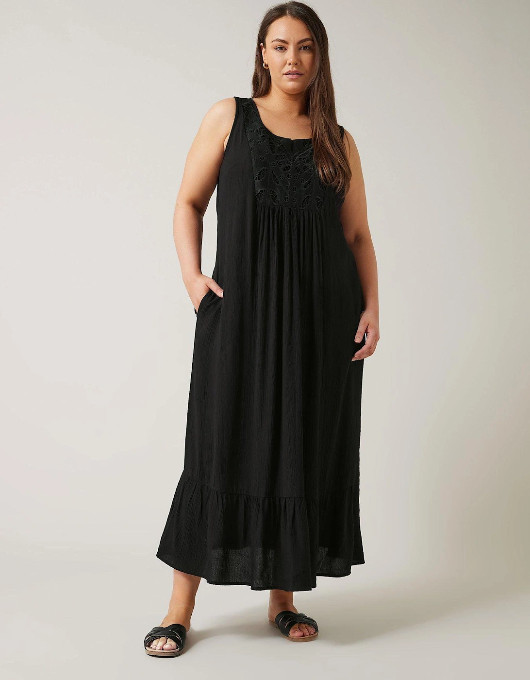 Broidery Panel Maxi Dress - Black, 2 of 1