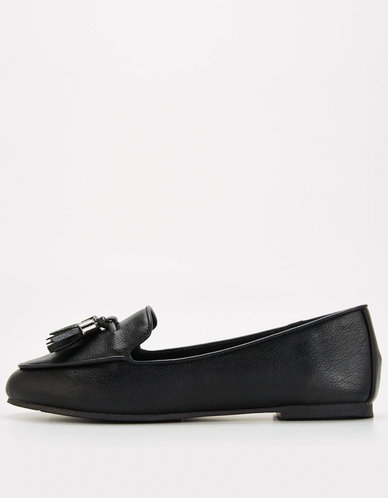 Wide Fit Soft Square Toe Comfort Loafer Shoe - Black