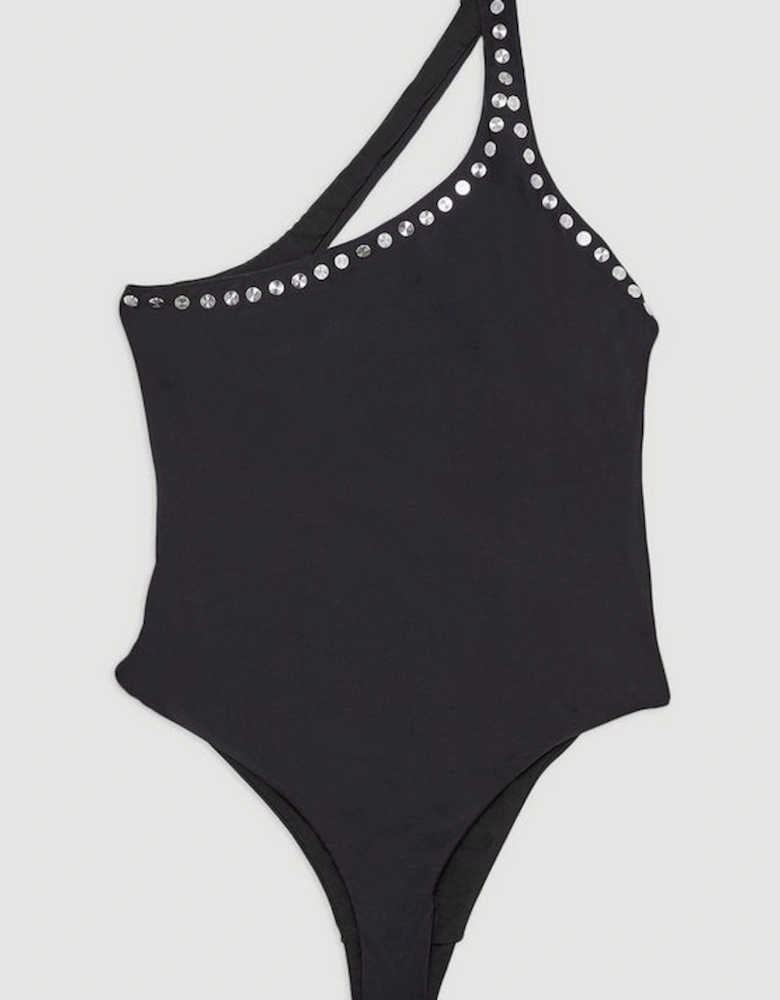 Stud Detail One Shoulder Swimsuit