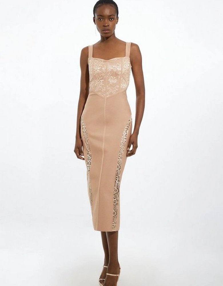 Bandage Figure Form Knit Lace Corset Detail Maxi Dress