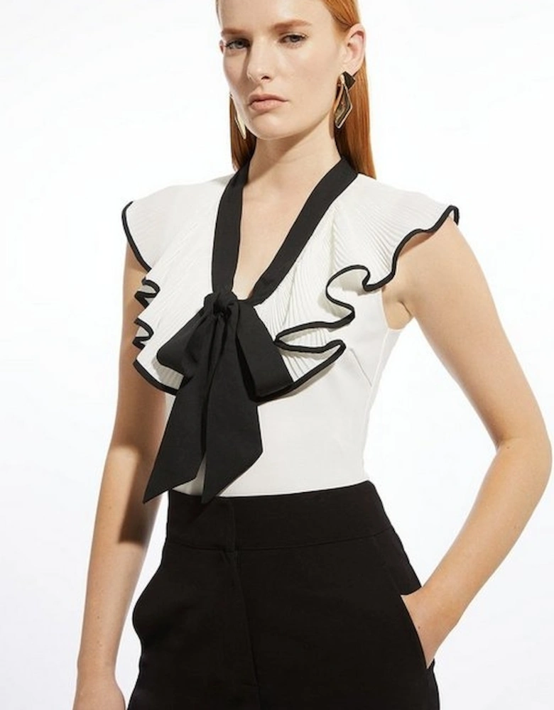 Ponte And Georgette Jersey Contrast Frill Detail Bodysuit