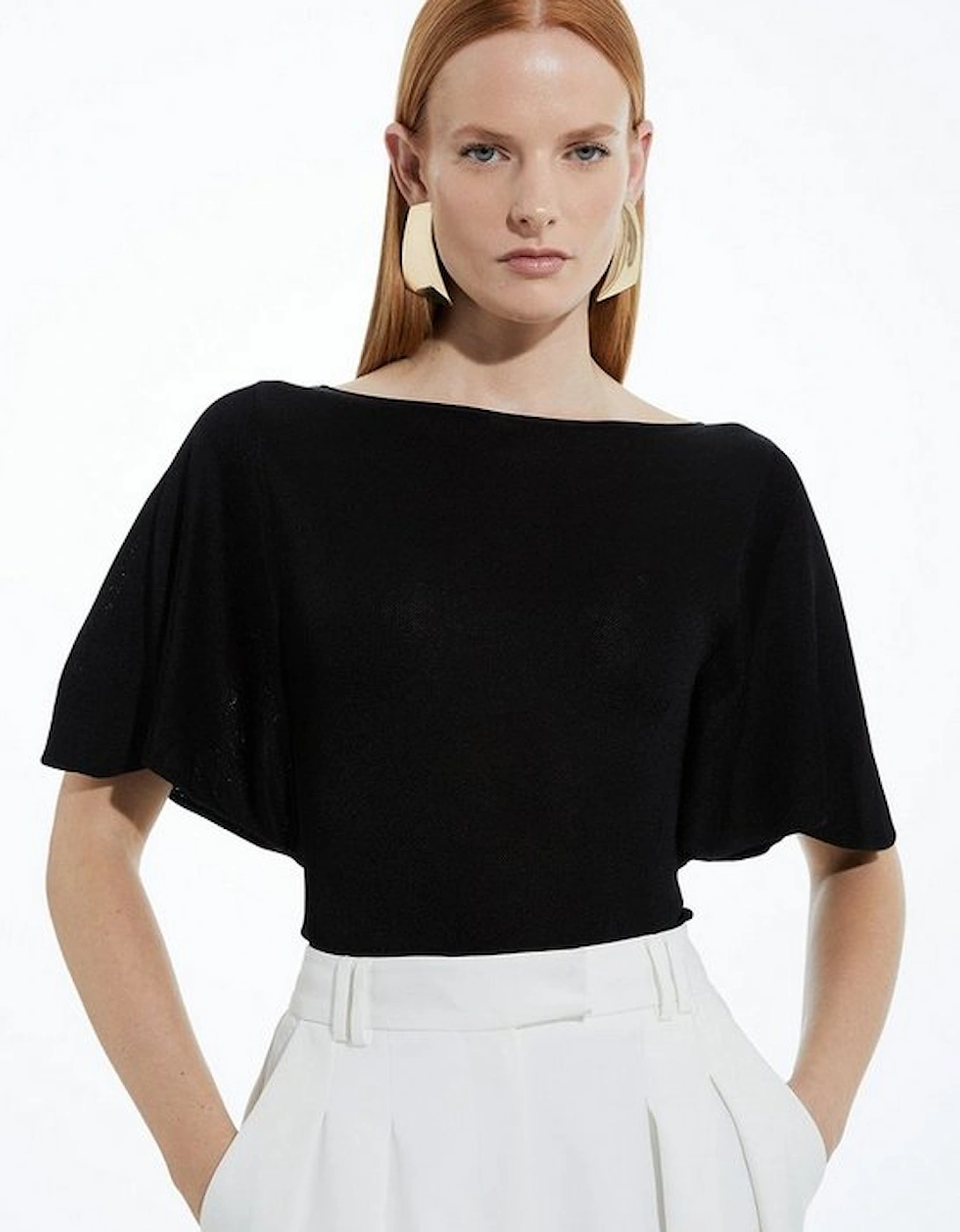 Slinky Viscose Flutter Sleeve Knit Top, 4 of 3