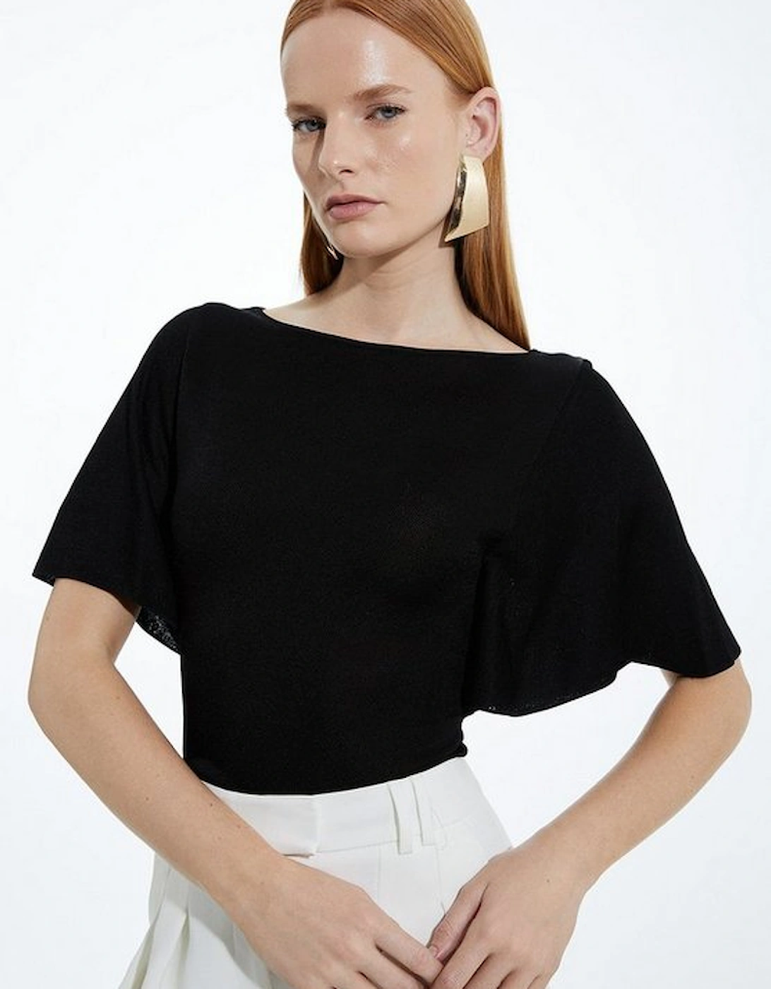 Slinky Viscose Flutter Sleeve Knit Top