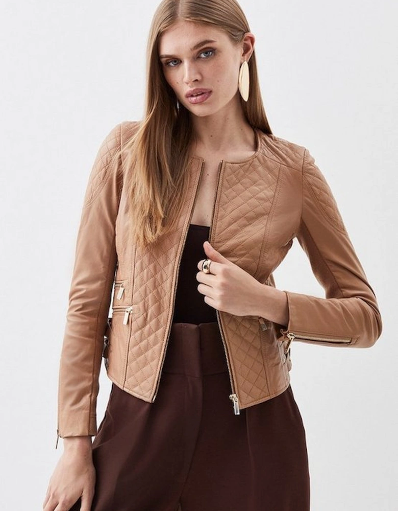 Leather Quilted Biker Jacket