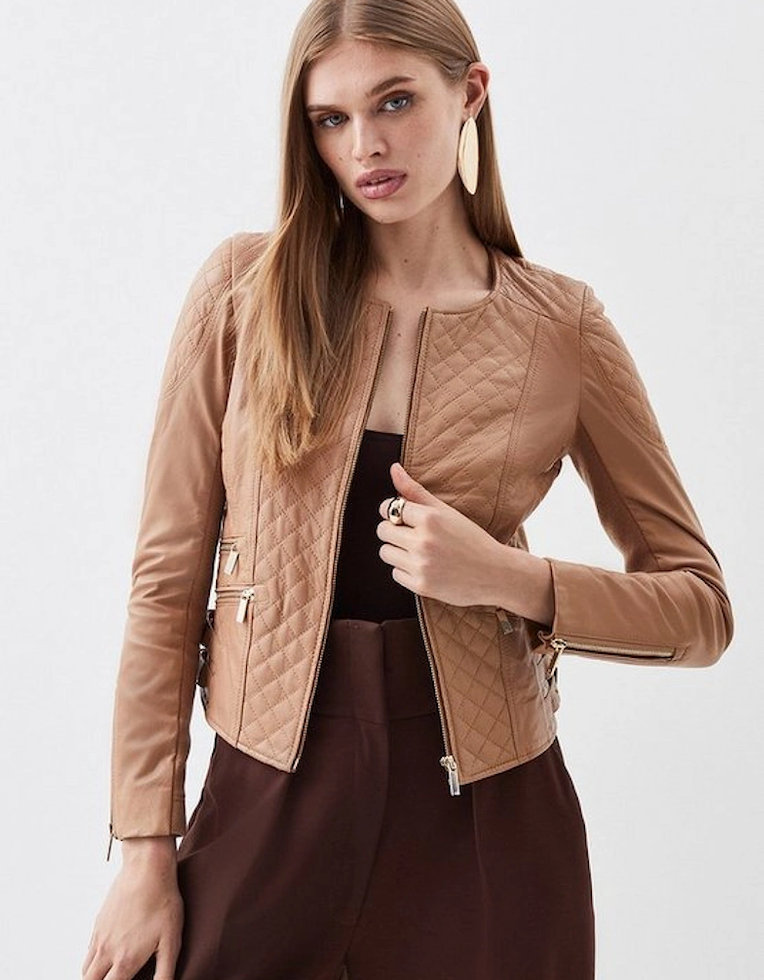 Leather Quilted Biker Jacket, 5 of 4