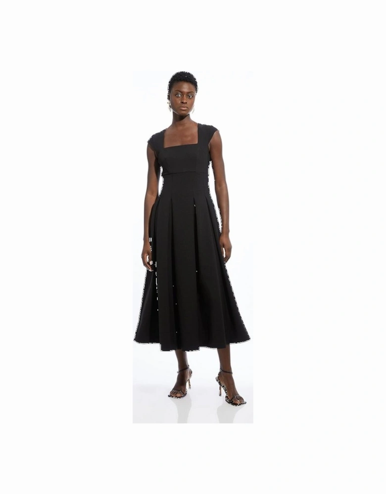 Clean Tailored Square Neck Full Skirted Midi Dress