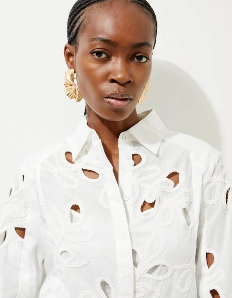 Cutwork Corded Longline Woven Shirt