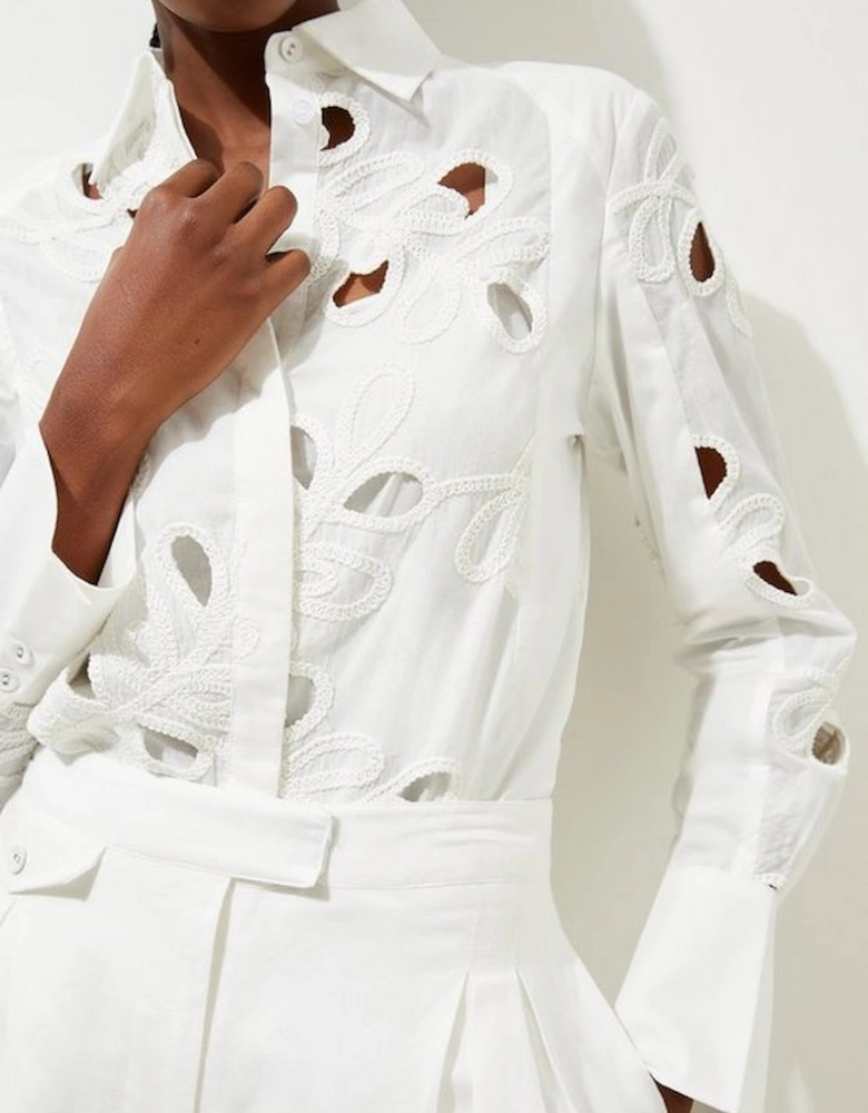 Cutwork Corded Longline Woven Shirt