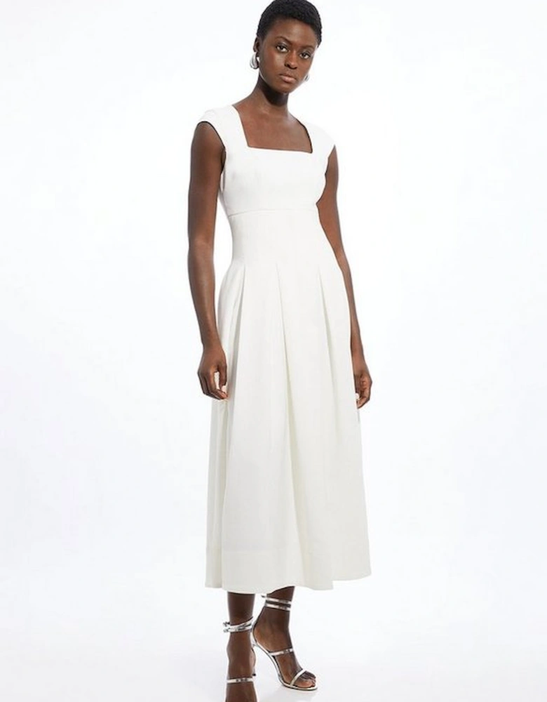 Clean Tailored Square Neck Full Skirted Midi Dress