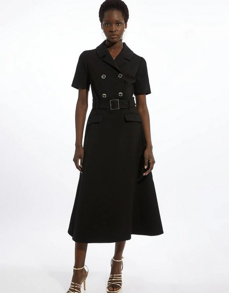 Structured Crepe Full Skirted Maxi Tailored Shirt Dress