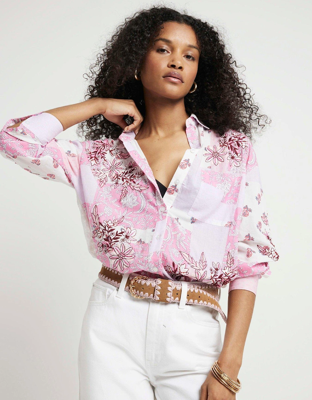 Patchwork Boyfriend Shirt - Medium Pink, 7 of 6