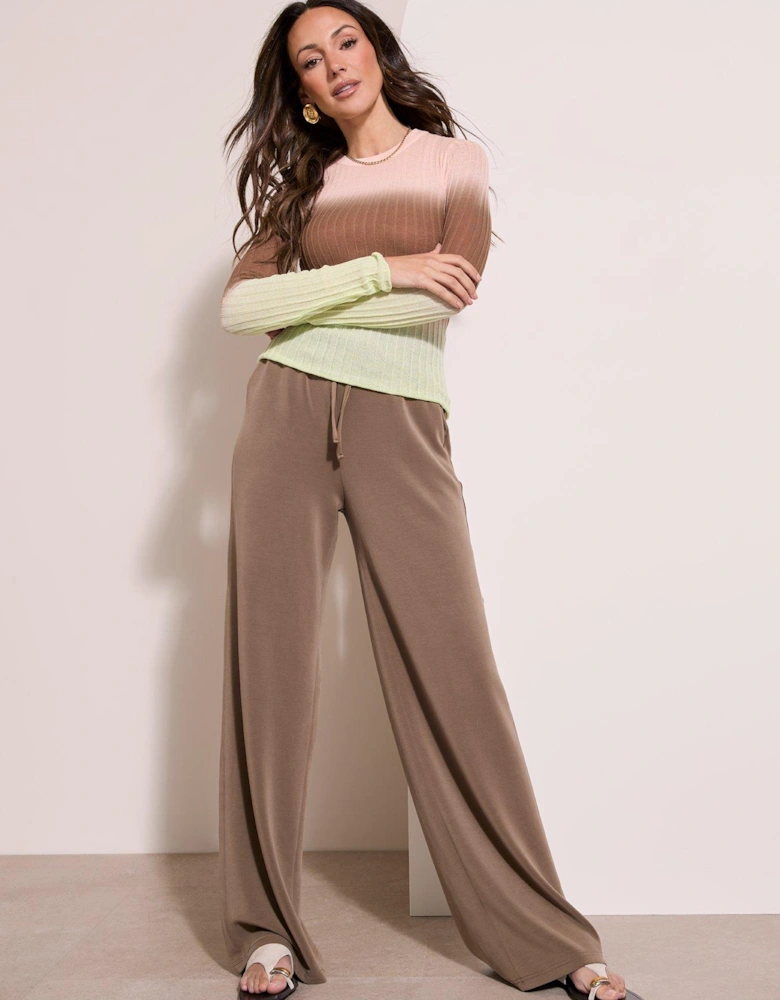 Premium Jersey Wide Leg Joggers - Brown