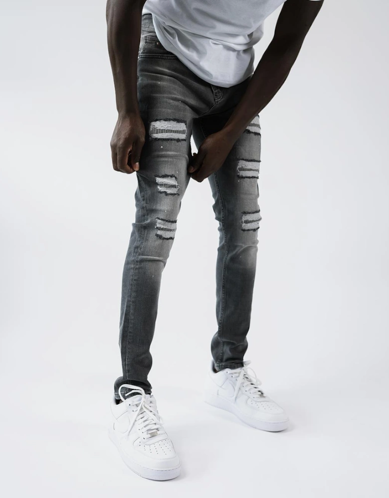 Douai Ripped Patch Jeans in Grey