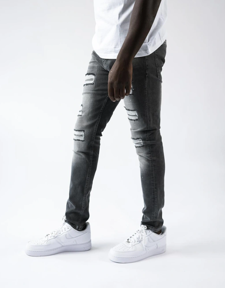 Douai Ripped Patch Jeans in Grey