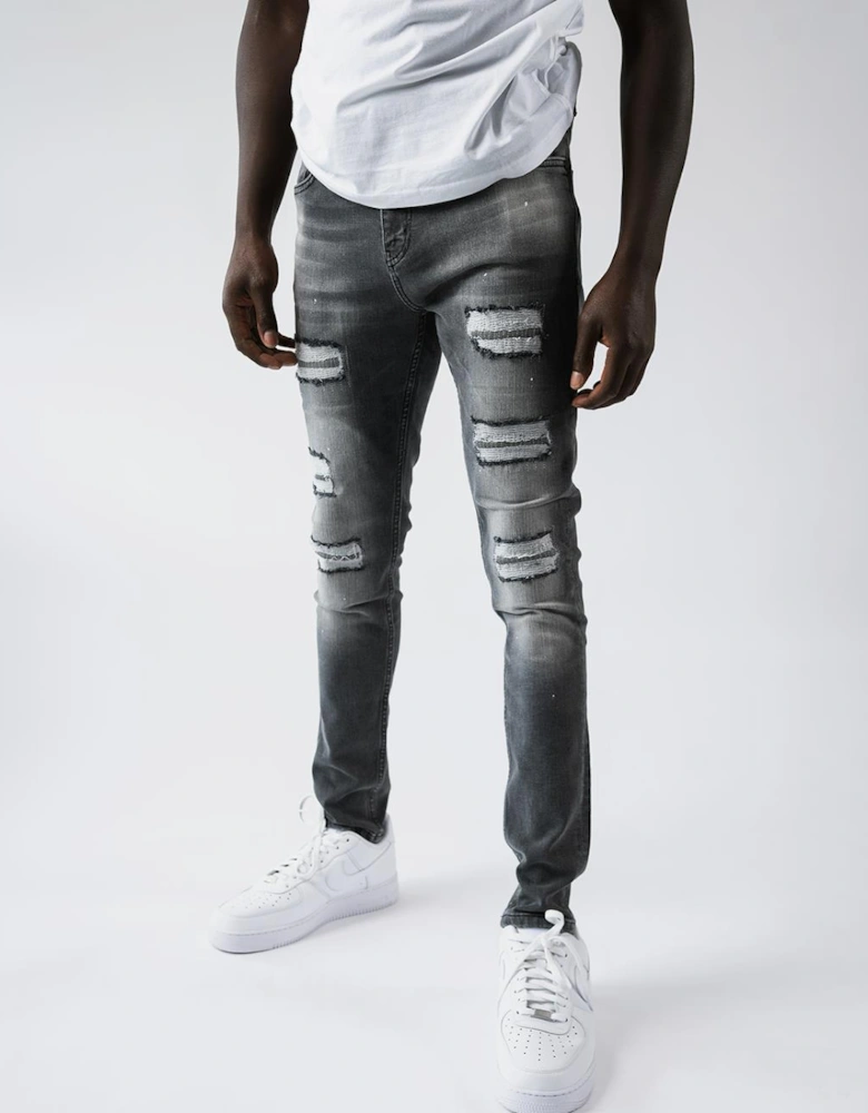 Douai Ripped Patch Jeans in Grey