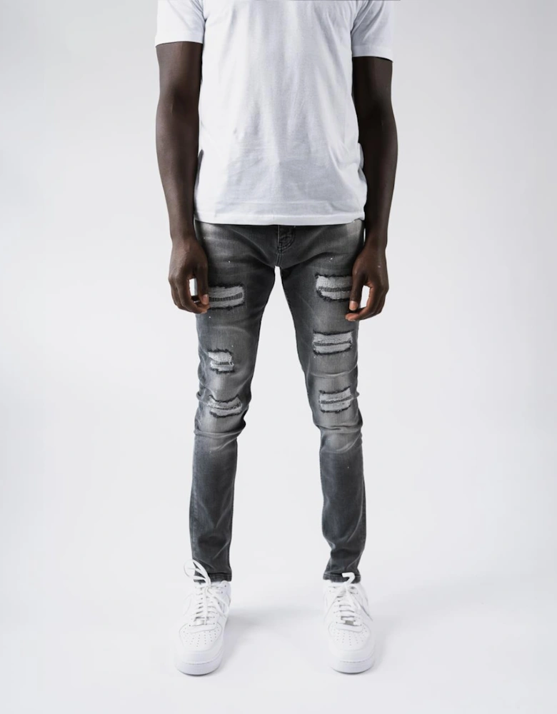 Douai Ripped Patch Jeans in Grey