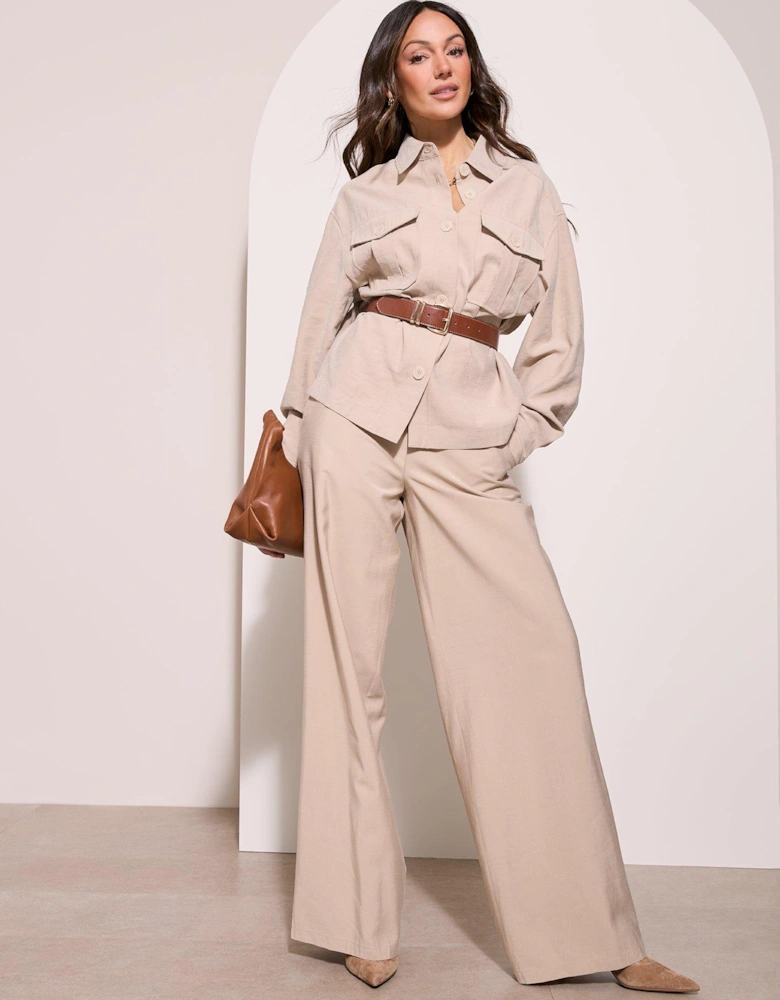 Wide Leg Trousers - Light Beige