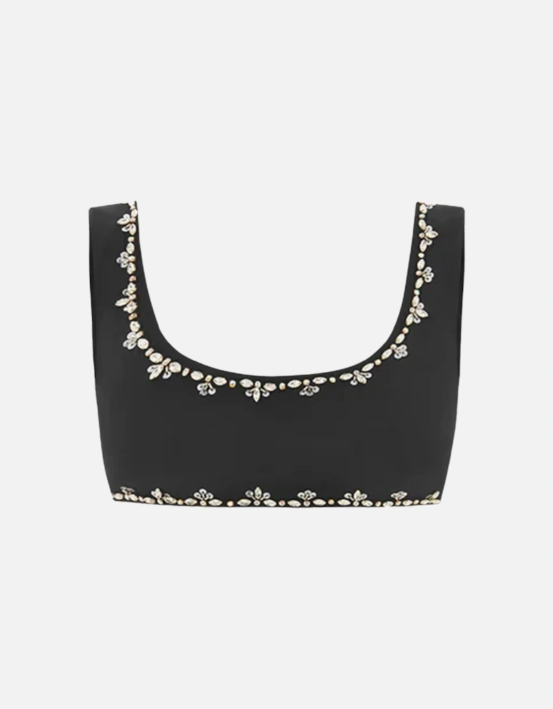Aaliyah Hand Beaded Crystals Black Bikini Top