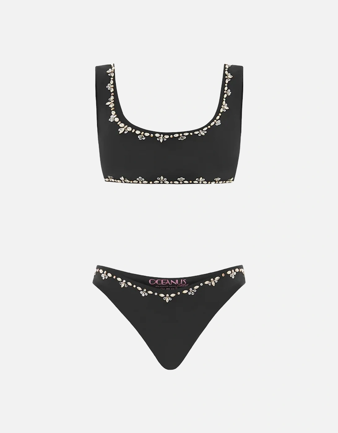 Aaliyah Hand Beaded Crystals Black Bikini Top