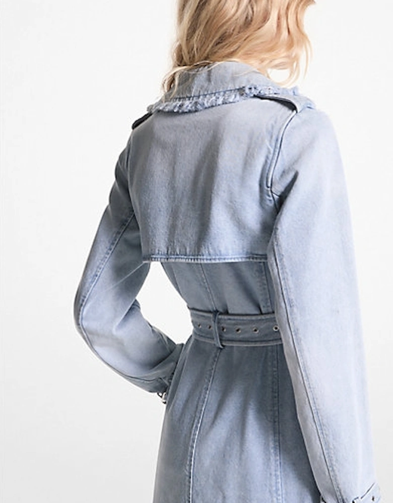 Frayed Denim Trench Coat