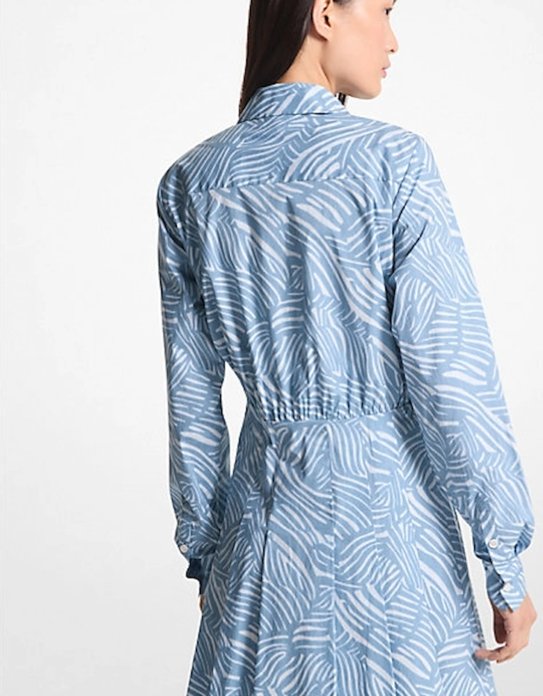 Zebra Print Stretch Cotton Poplin Shirtdress