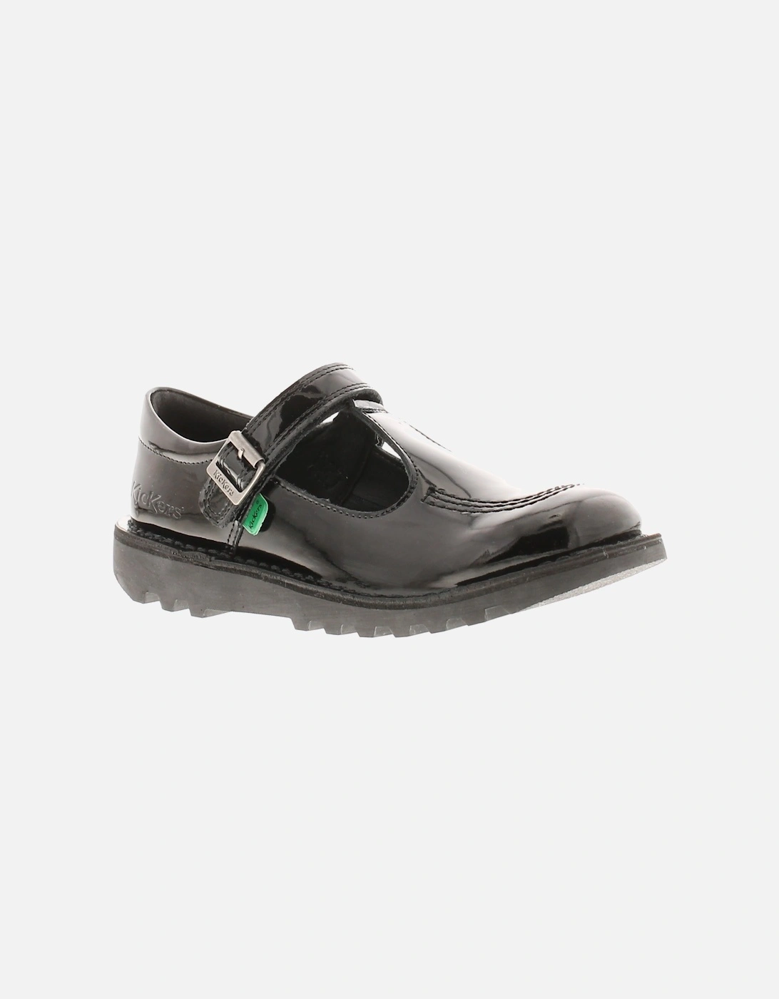 Girls School Shoes Kick T Bar Leather Hook and loop black UK Size, 6 of 5