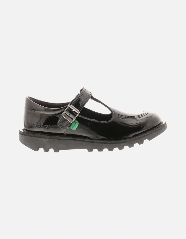 Girls School Shoes Kick T Bar Leather Hook and loop black UK Size