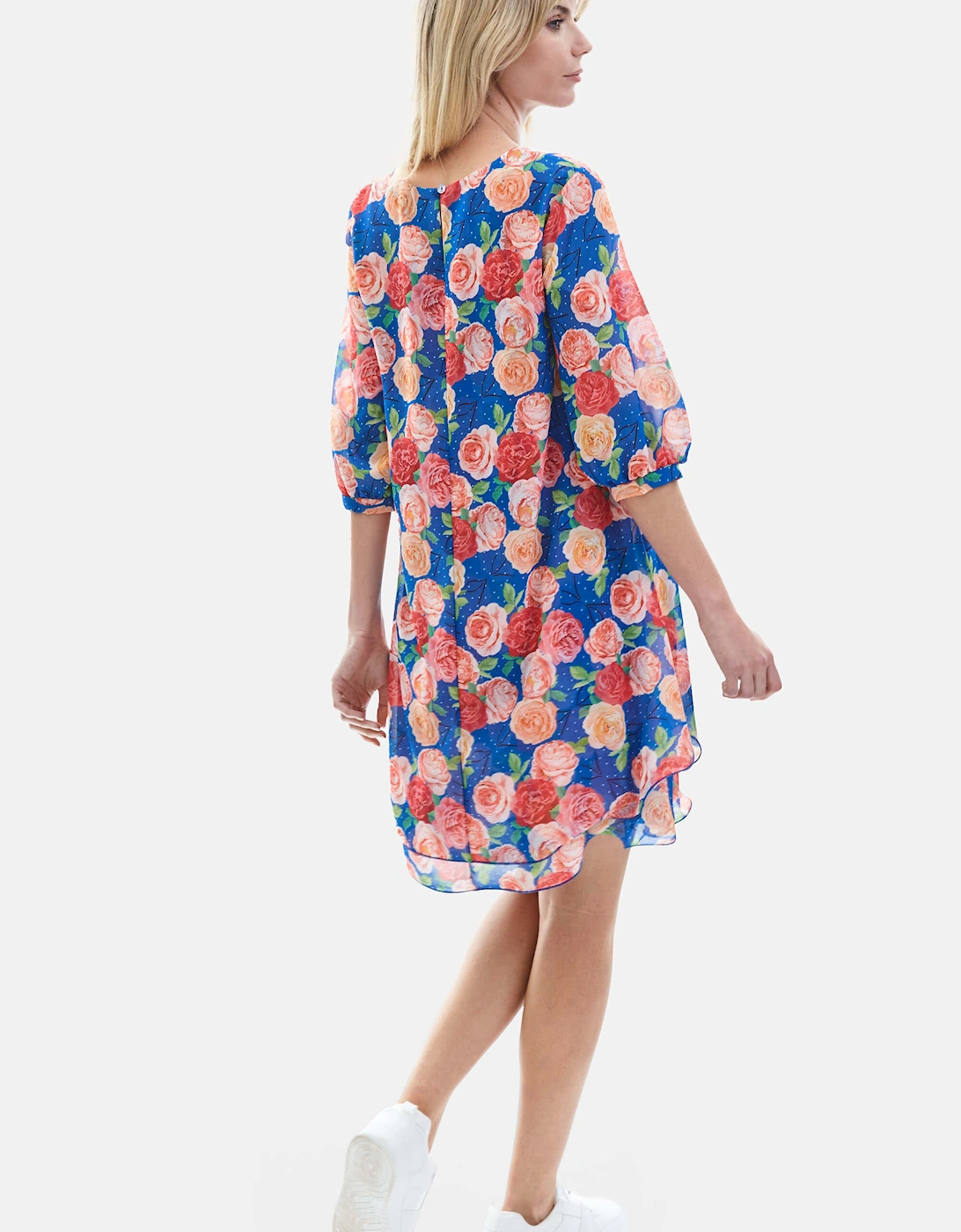 Rose Print Wave Hem Dress Royal