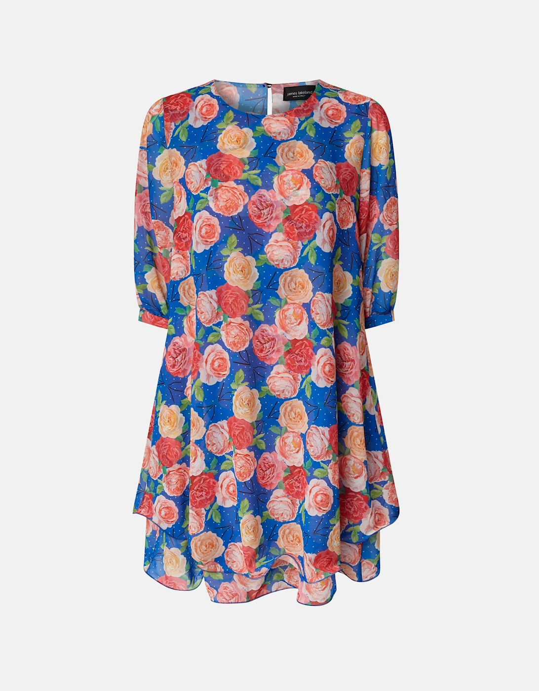 Rose Print Wave Hem Dress Royal